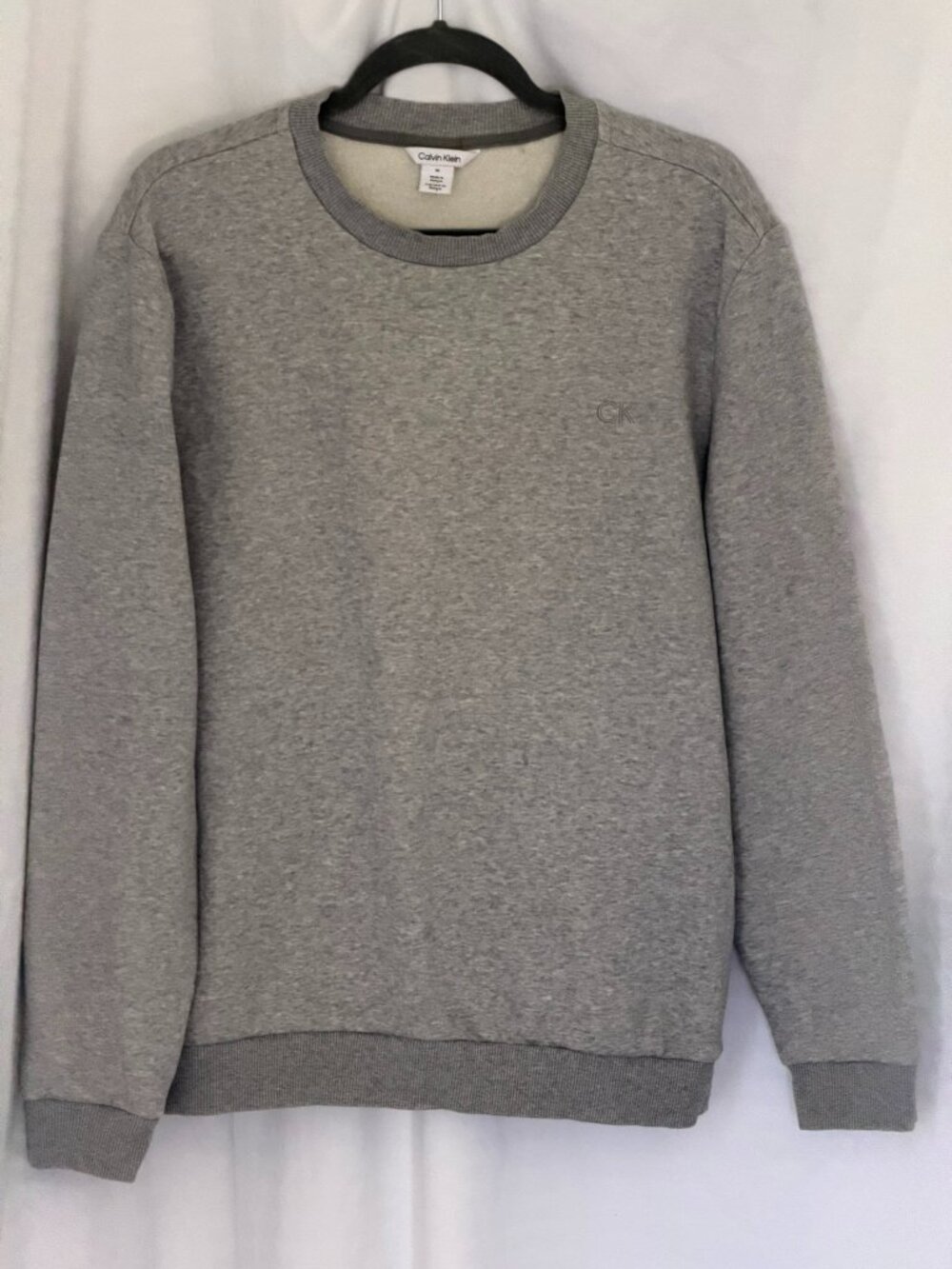 Calvin Klein Heather Gray Monogram Embroidered Fleece Crewneck Sweatshirt - M